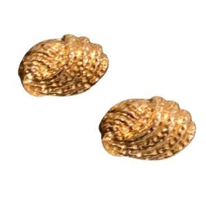 Vintage Brutalist Style 18k Gold Plate Stud Earrings with Hammered Texture, Gift